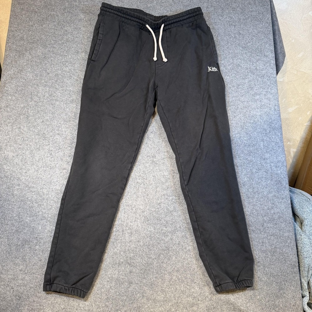 Kith Jogger Pants Mens Medium Black Fleece Sweatpants Elastic Waist Logo